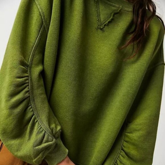Free People Poet Pullover Green Sweatshirt Oversized Tunic Top S - Picture 1 of 3
